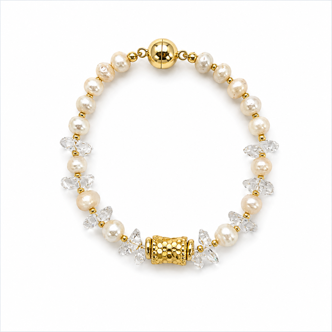 114 Pearl & Clear Cluster Bracelet