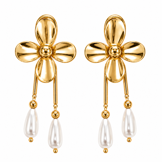 CHARMAINE Gold Mirror Statement Floral Earrings