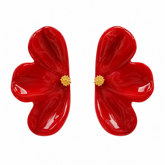 CHRIS Ruby Red Resin Flower Earrings