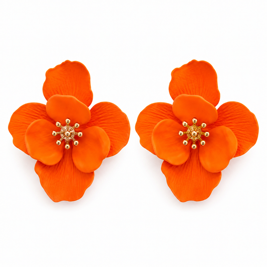 COVE Matte Floral Statement Stud, Orange