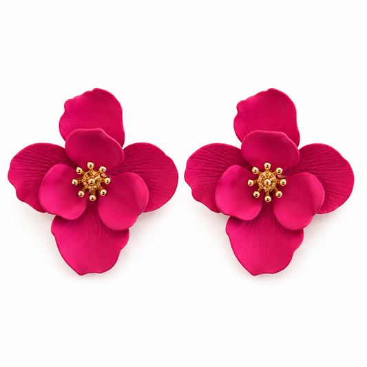 COVE Matte Floral Statement Stud, Pink