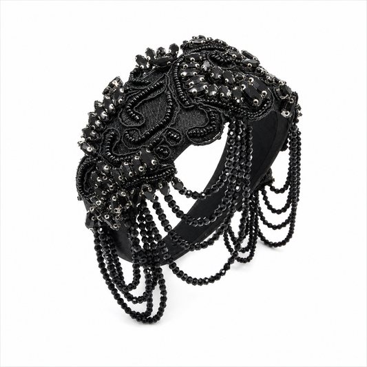 Heather Statement Headband, Black Crystal