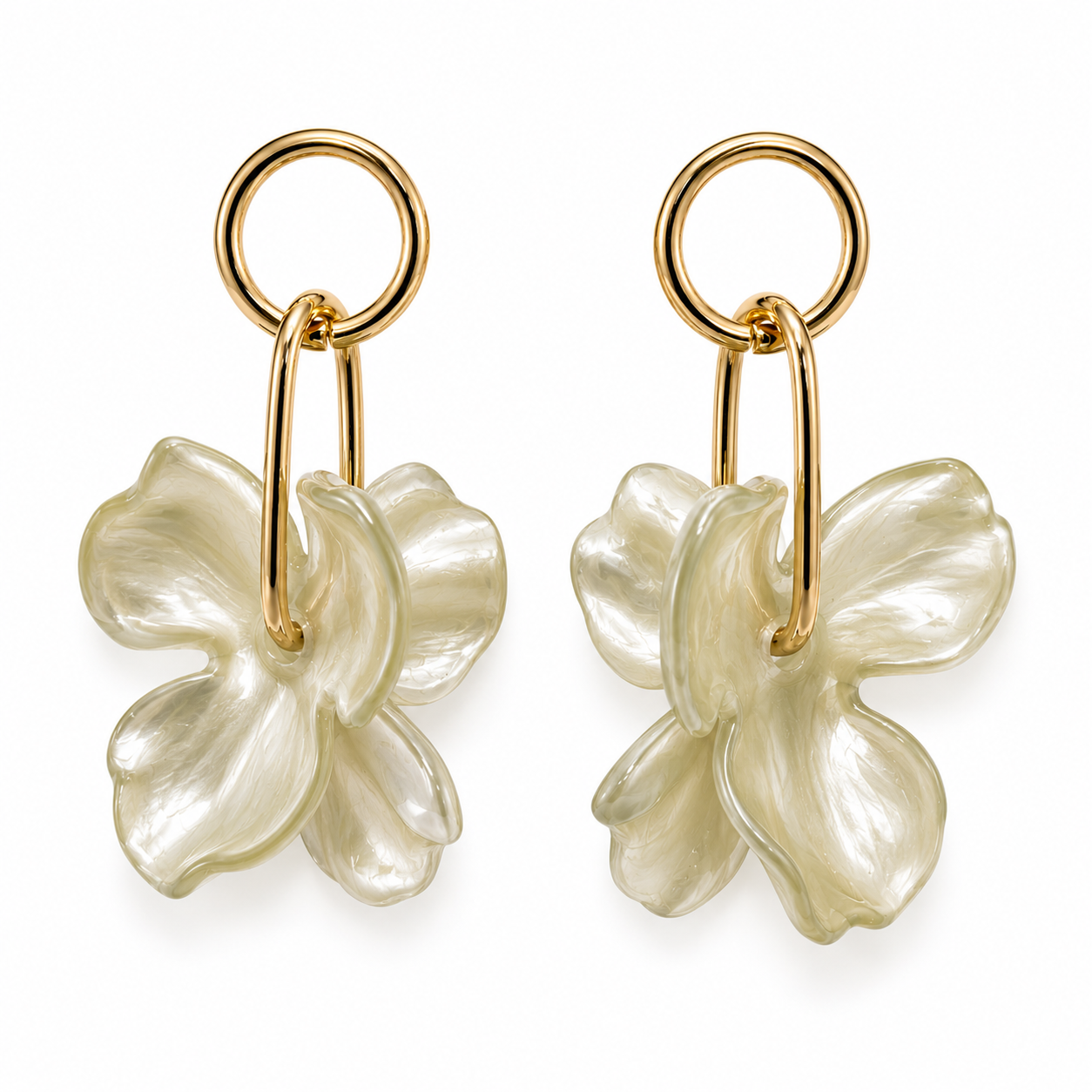 KEELEY Gold Hoops with Resin Petals, Pearlised