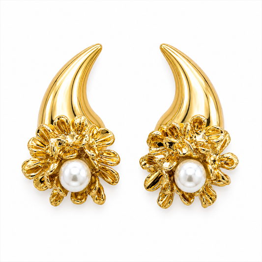 Ree Teardrop Gold Floral Earrings