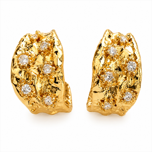 094 Hand Beaten Gold Hoops with Swarvoski