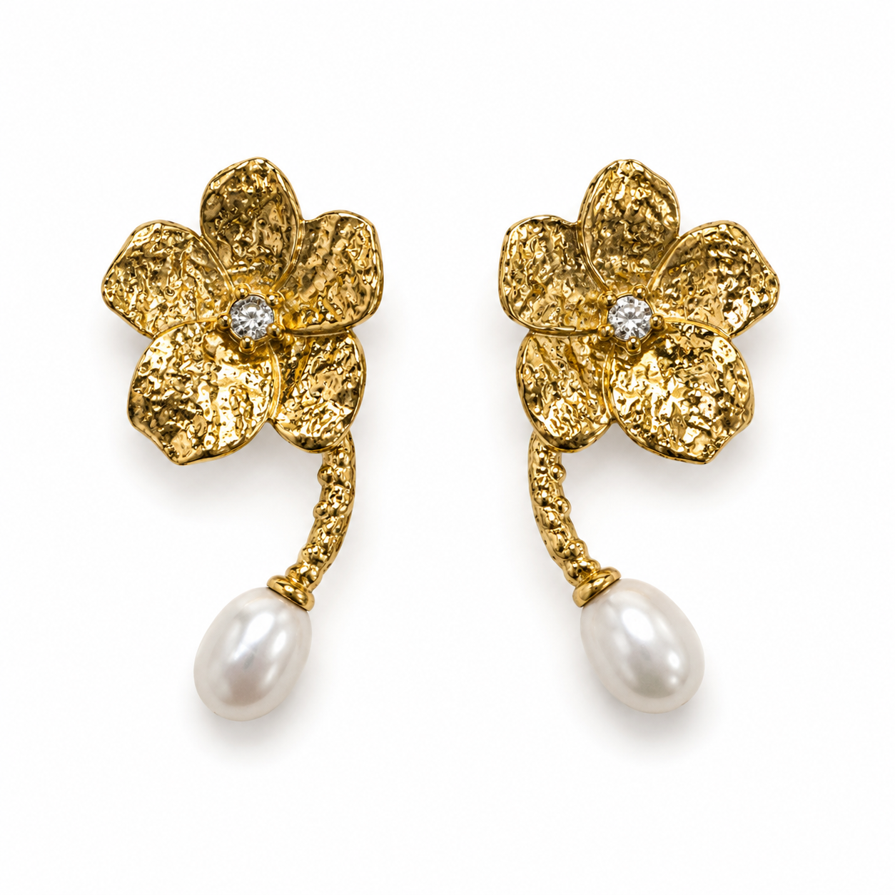 097 Floral Drop Earring with Natural Pearl