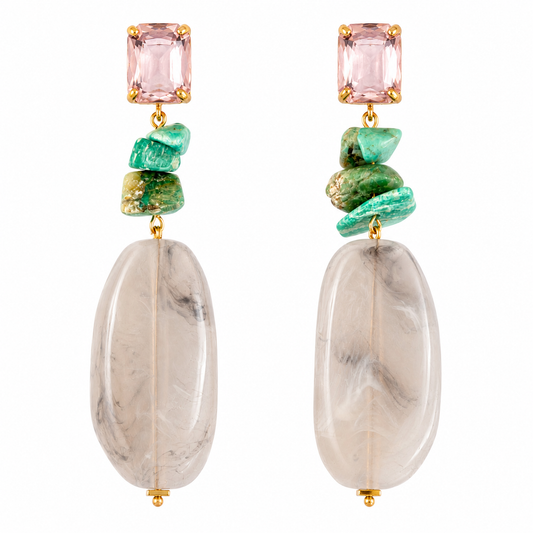 EVA Resin Drop Earrings, Green/Pink/Grey