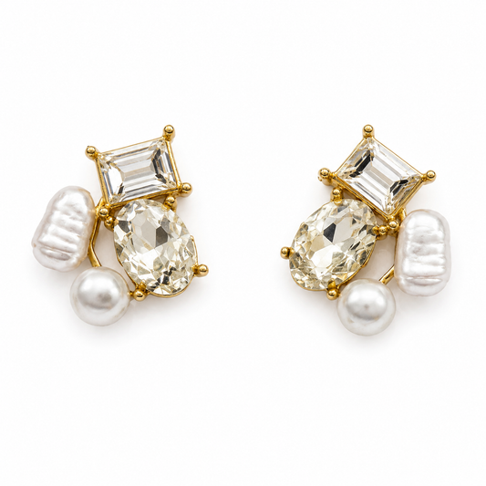KRYSTAL Cluster Studs with Pearl & Crystal