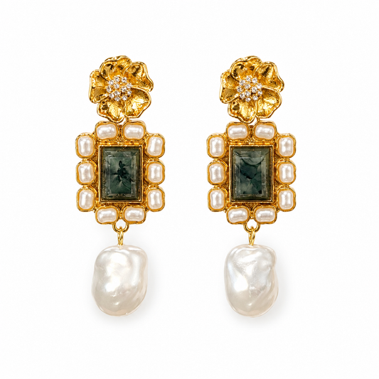 CATE Statement Earrings with Faux Pearl Ends