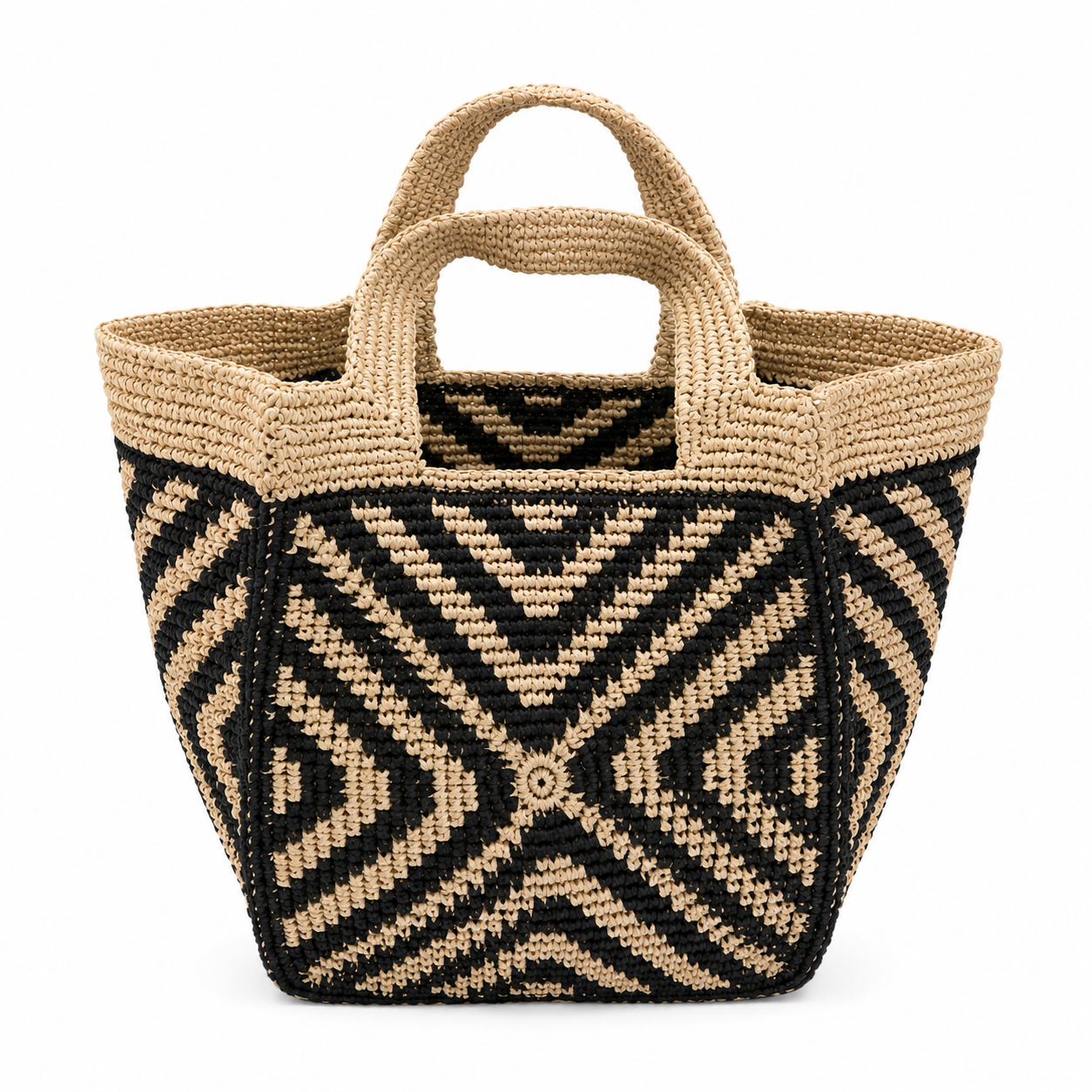 RAFFIA BAG, Black Aztec Square Bag