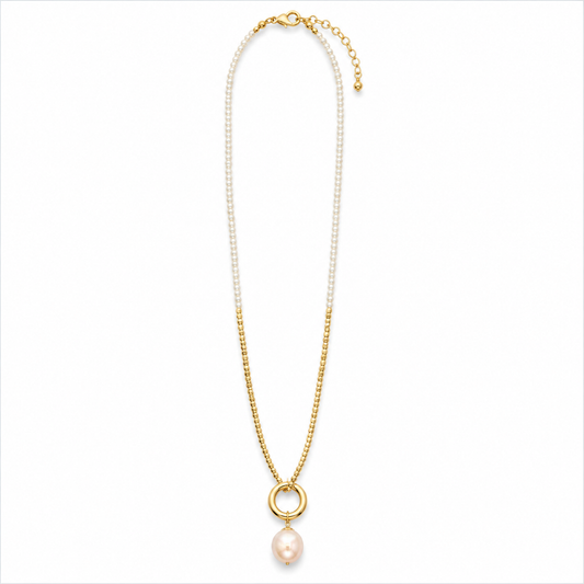 0041 Gold & Pearl Long Necklace