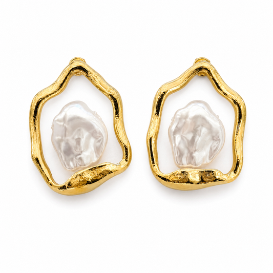 ALY Gold & Pearl Stud Earrings