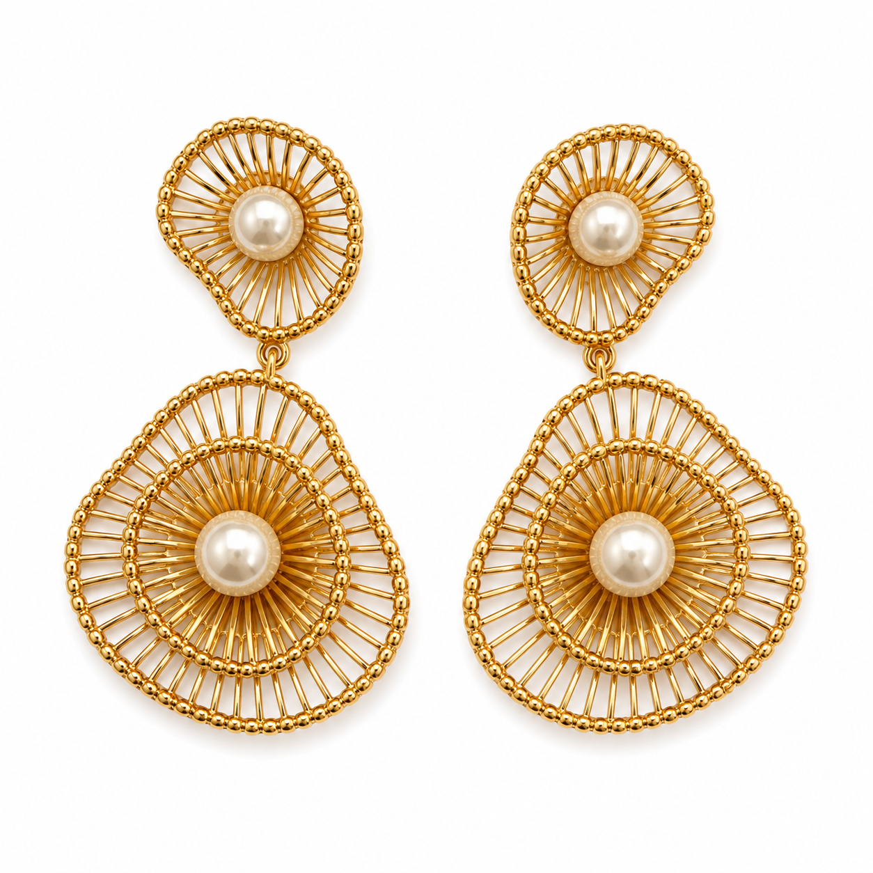 BRITT Gold Statement Drop Earrings with Pearls