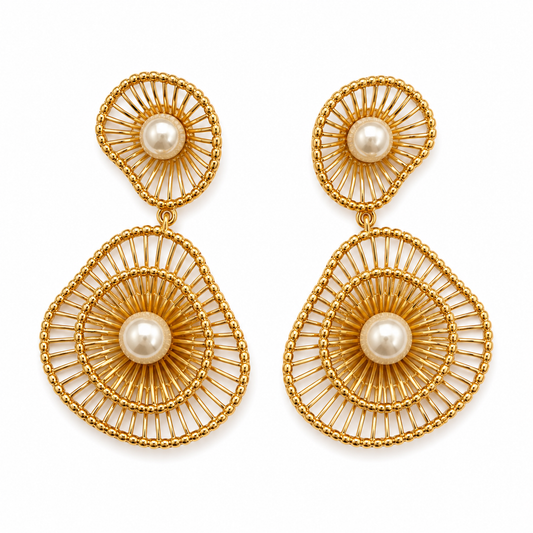 BRITT Gold Statement Drop Earrings with Pearls