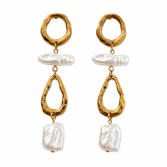 DIMMI Gold & Pearl Drop Statement Earrings