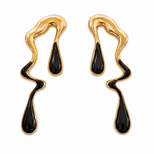 DRIZZLE Gold + Black Statement Earrings