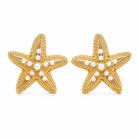 STARFISH Stud Earrings with Pearl Details