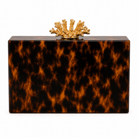 Assorted Acrylic Clutch, Tortoiseshell with Gold Coral Top