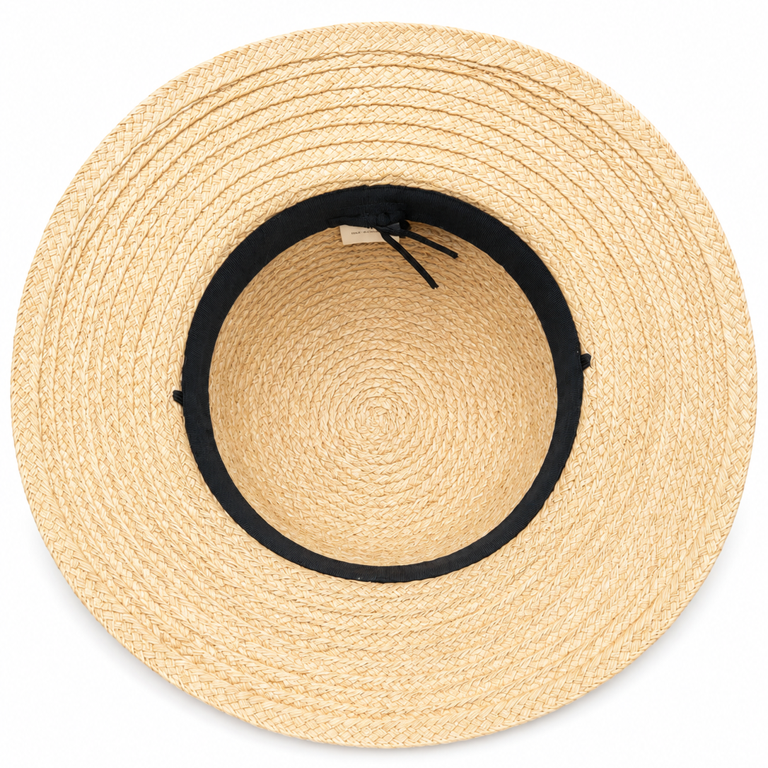 ROLLABLE, Natural Raffia Hat with Taupe Polka Dot Stitch