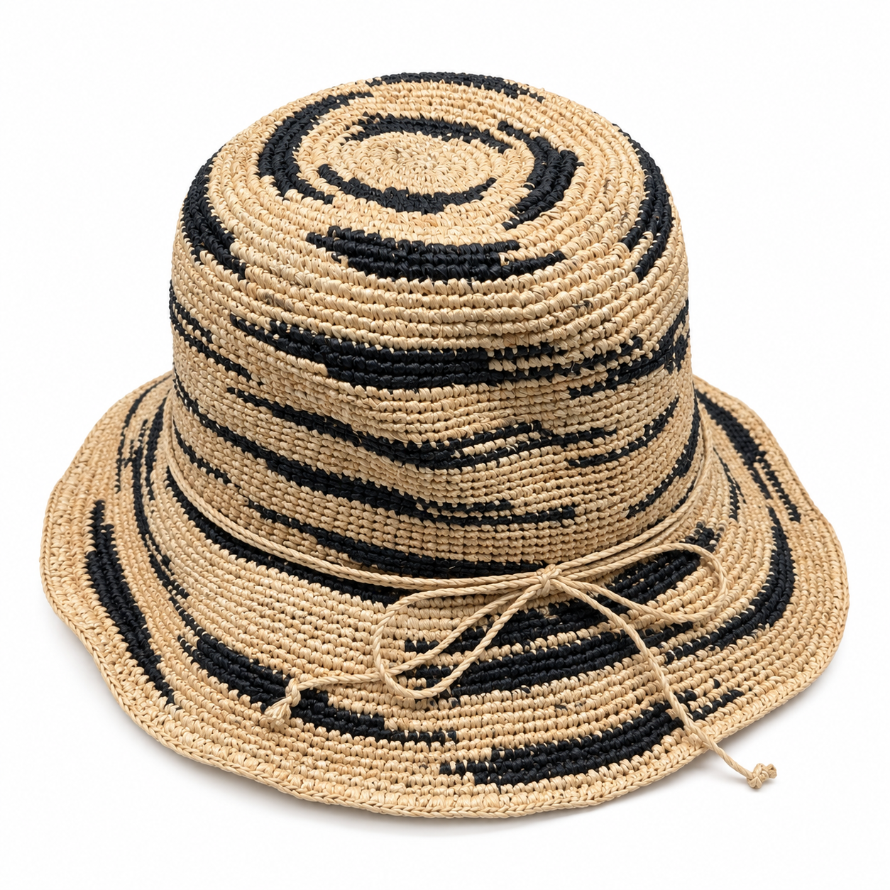 ROLLABLE, Natural & Black Raffia Hat