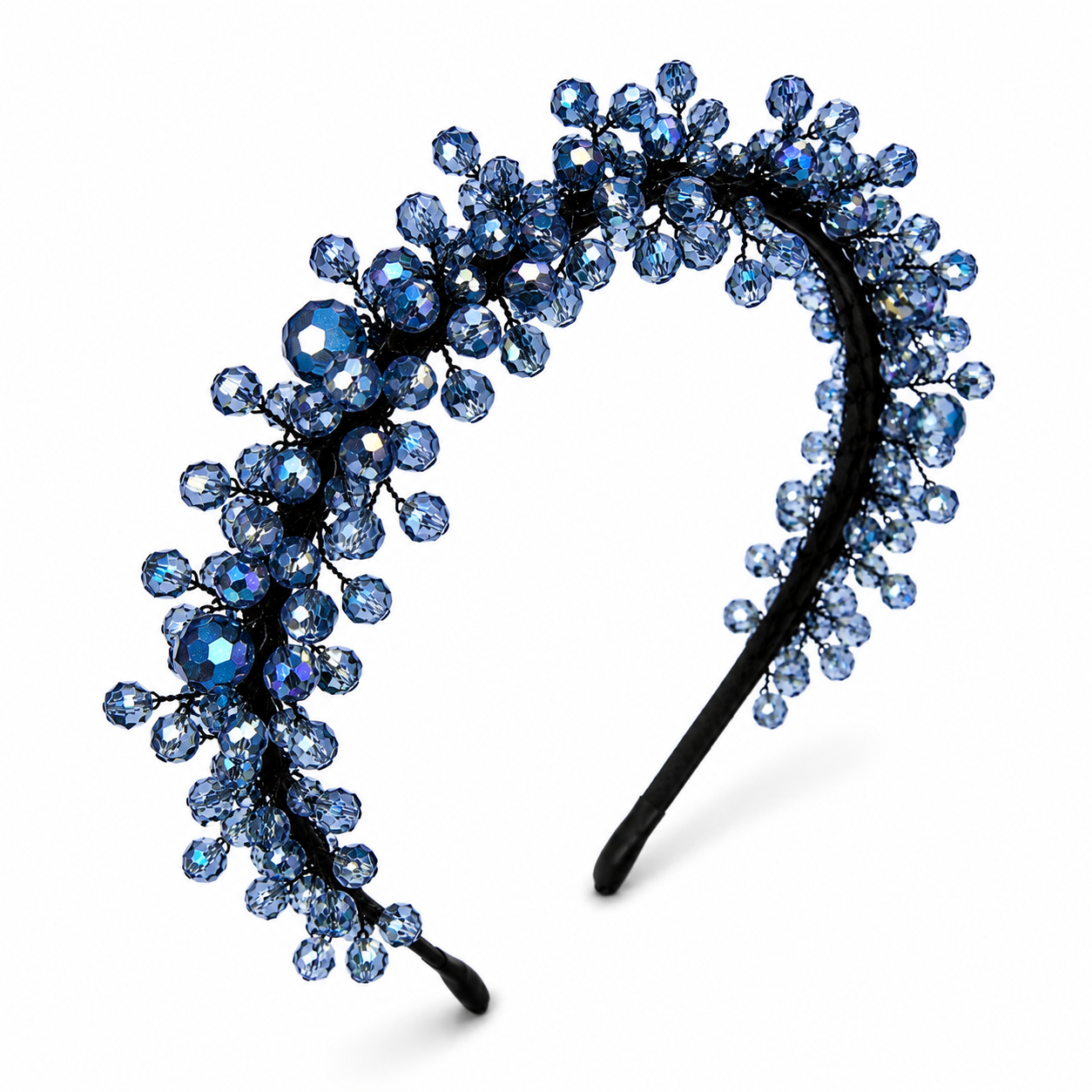 Heather Statement Headband, Steel Blue Bead