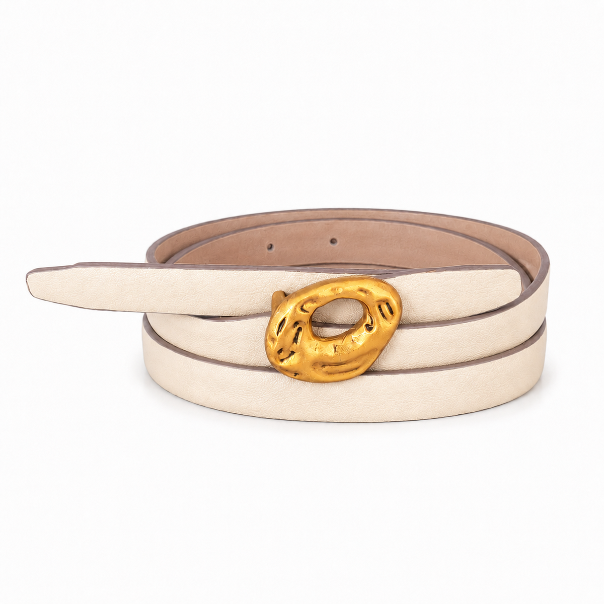 ANGIE Thin Leather Belt Mocha/Cream