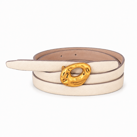 ANGIE Thin Leather Belt Mocha/Cream
