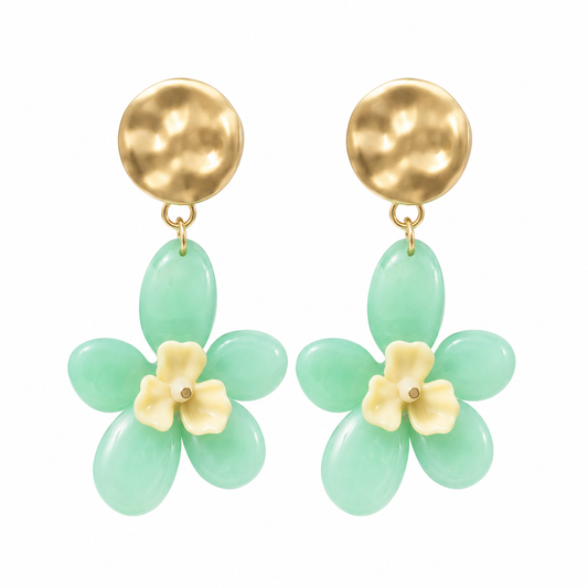 ANNIKA Resin Flower Statement Earrings, Turquoise *Early-Sept*
