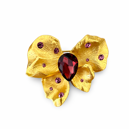 B5 Gold Flower Brooch, Marooon