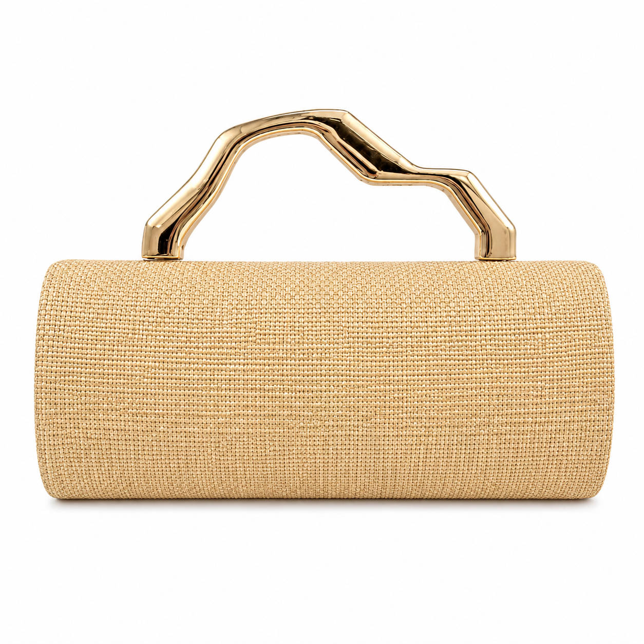 Assorted Clutch, Beige Raffia with Gold Top Handle