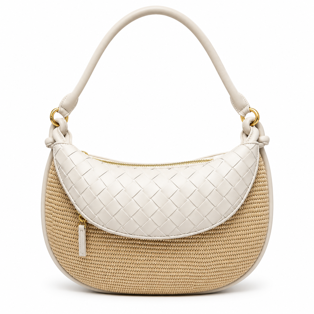 CAMILE Raffia Saddle Bag, Milk
