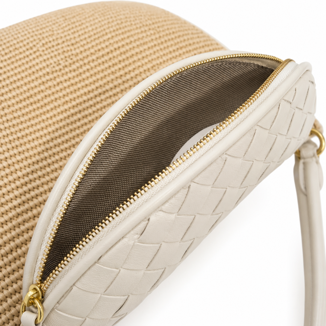 CAMILE Raffia Saddle Bag, Milk