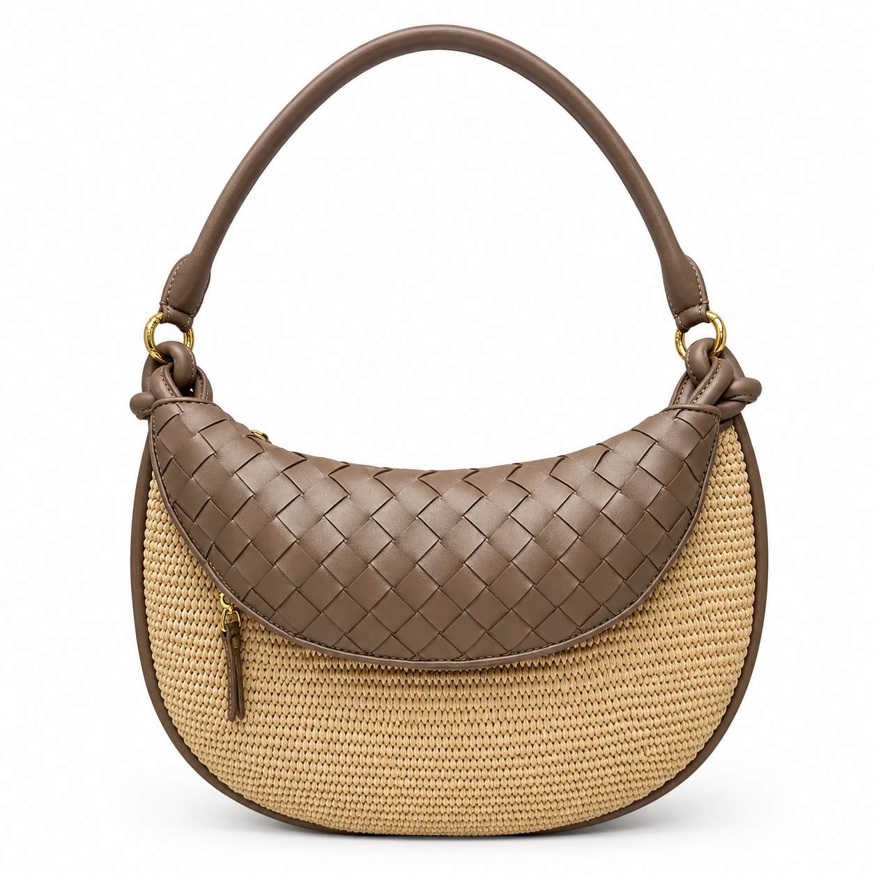 CAMILE Raffia Saddle Bag, Toffee