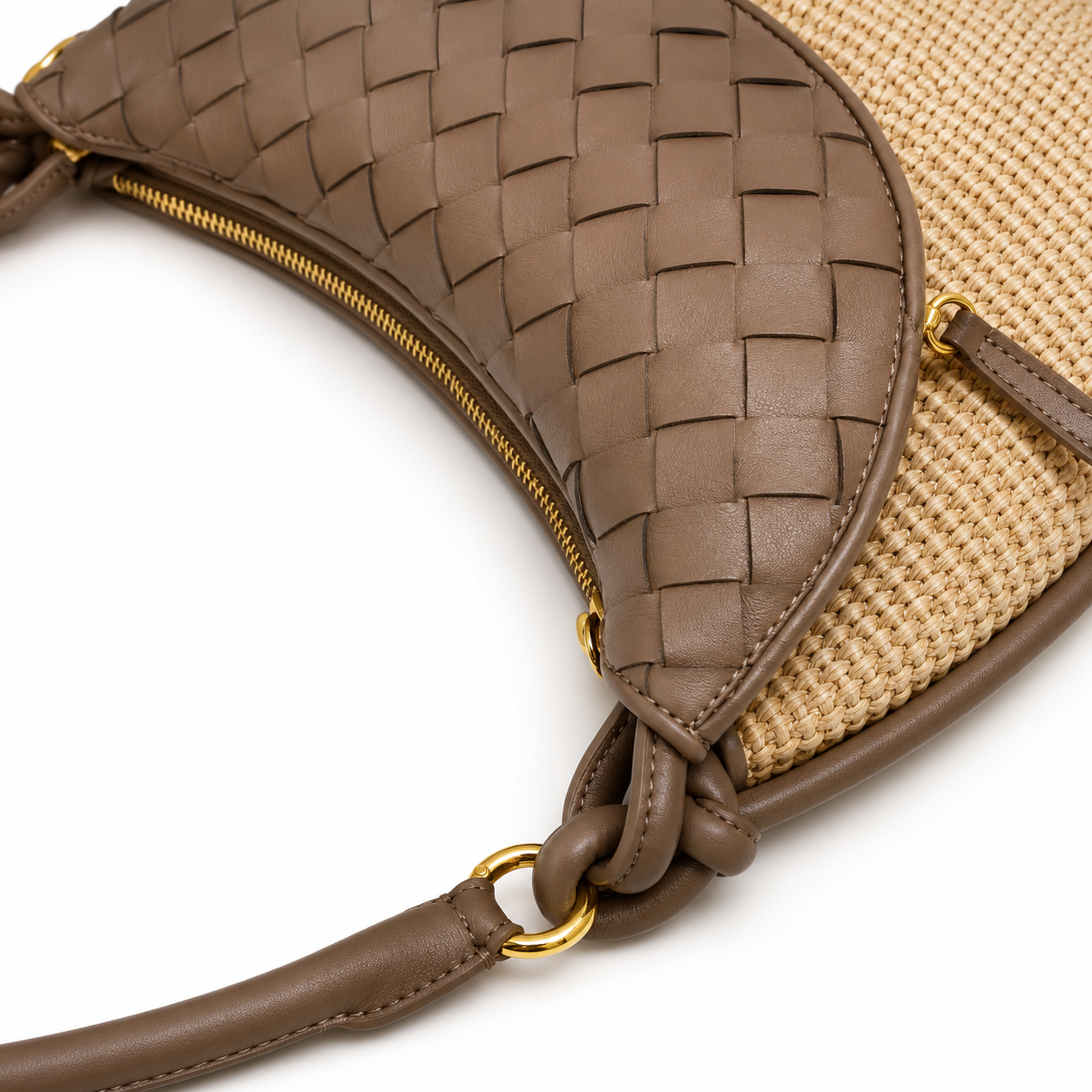CAMILE Raffia Saddle Bag, Toffee