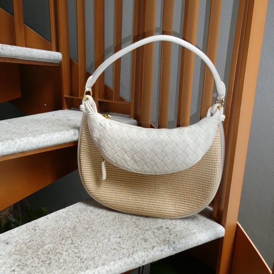 CAMILE Raffia Saddle Bag, Milk