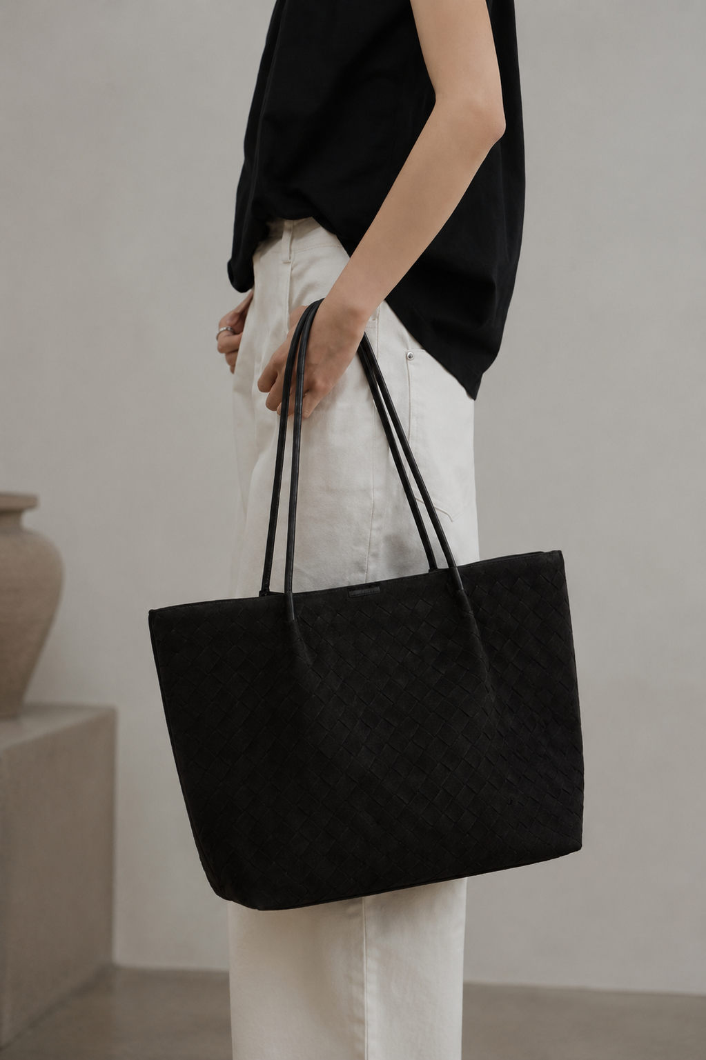 CARLY, Black Suede Tote Bag