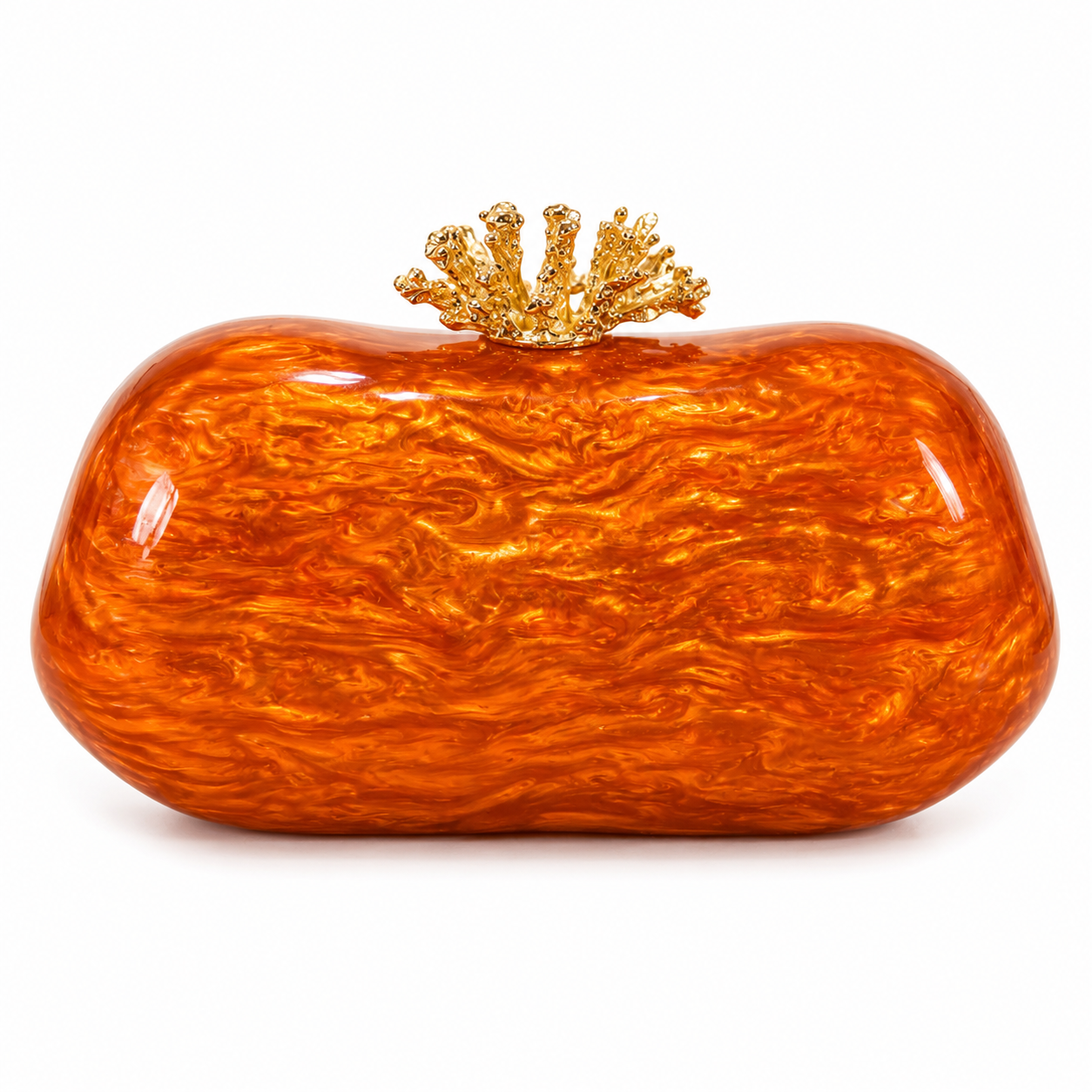 Assorted Acrylic Clutch, Burnt Orange with Gold Coral Top