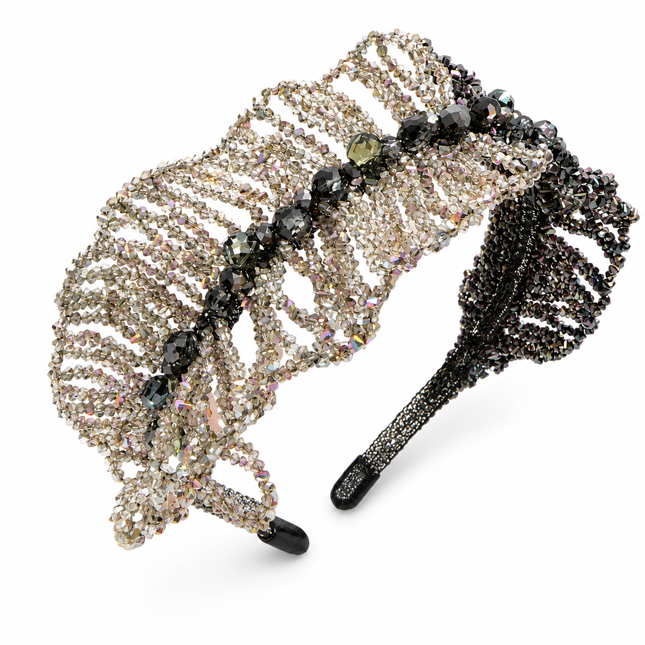 Dezzi Thin Crown Statement Headband, Two-Tone Pewter/Black