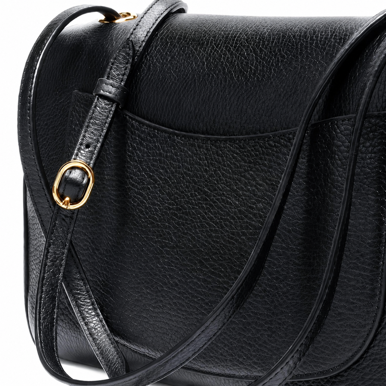 EMMA, Fold Over Flap Black Leather Handbag