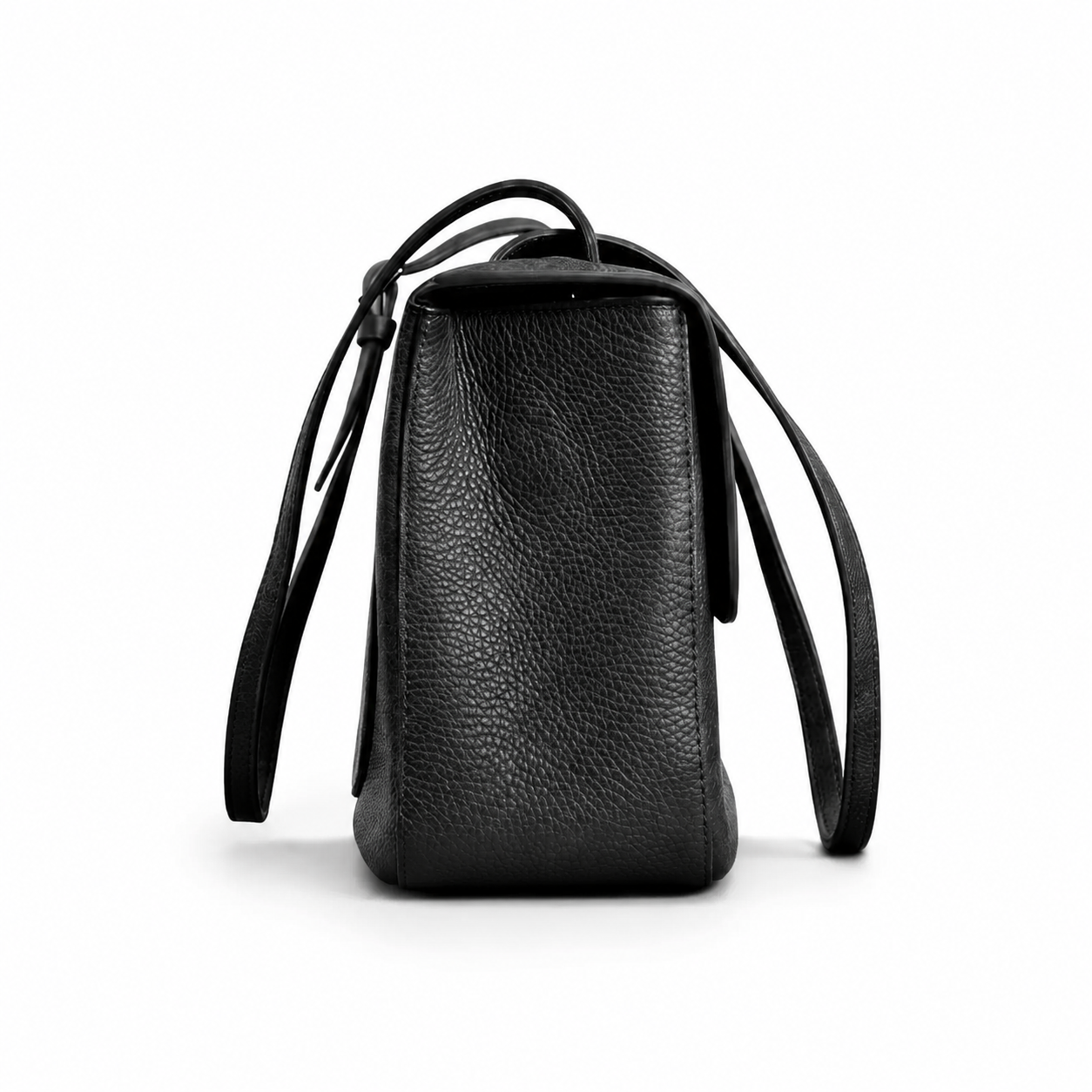 EMMA, Fold Over Flap Black Leather Handbag