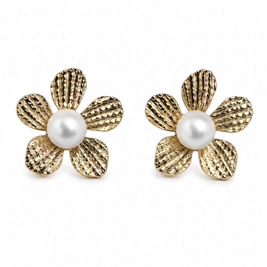 EM Floral Studs with Pearl Centre Earrings