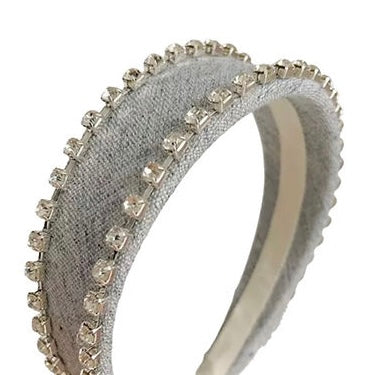 Hazel Grey Linen Headband with Bling Piping