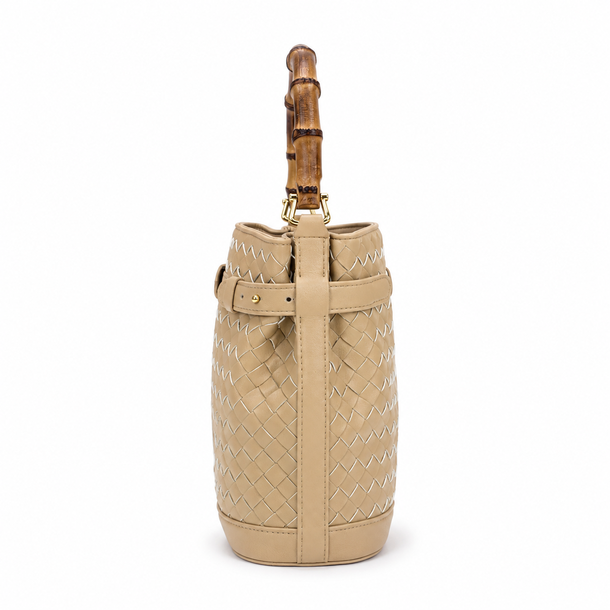 GINA Bucket Bag in Oat with Bamboo Top Handle