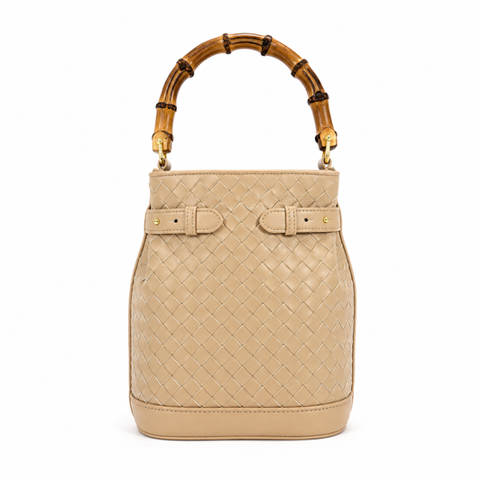 GINA Bucket Bag in Oat with Bamboo Top Handle