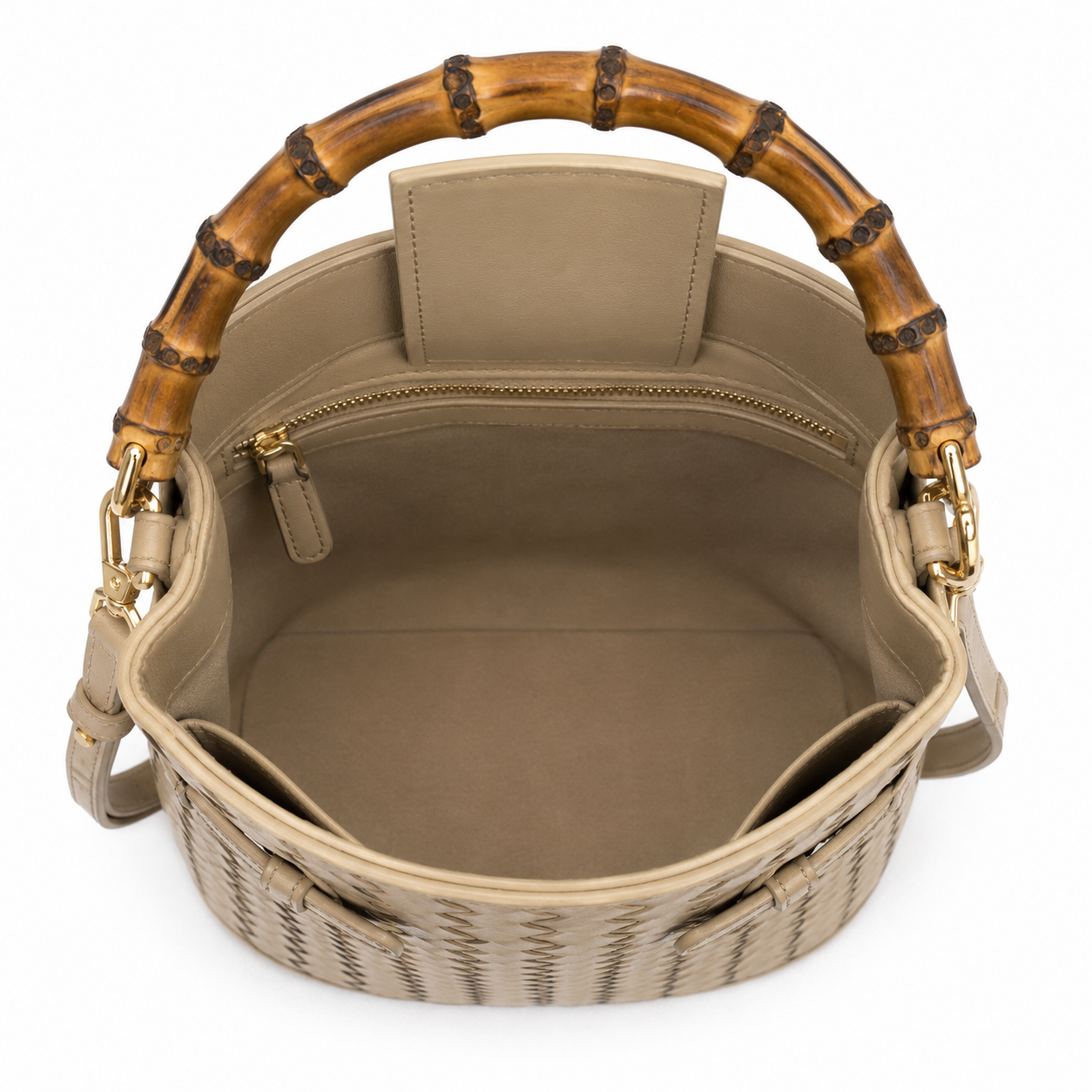 GINA Bucket Bag in Oat with Bamboo Top Handle