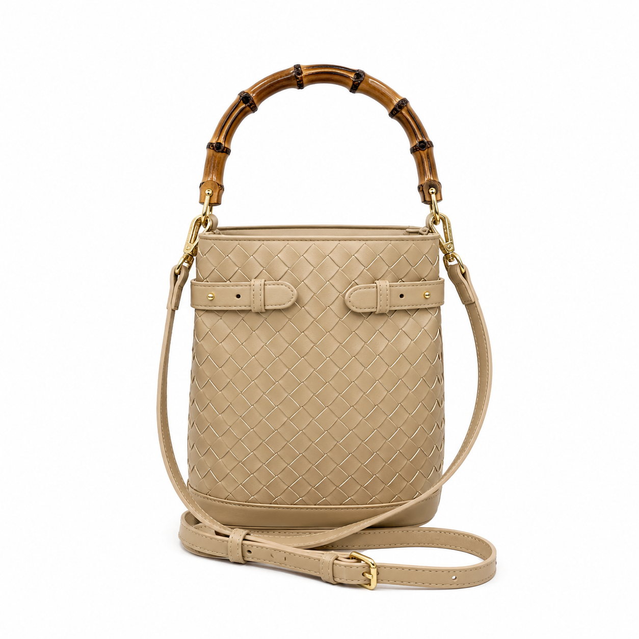 GINA Bucket Bag in Oat with Bamboo Top Handle