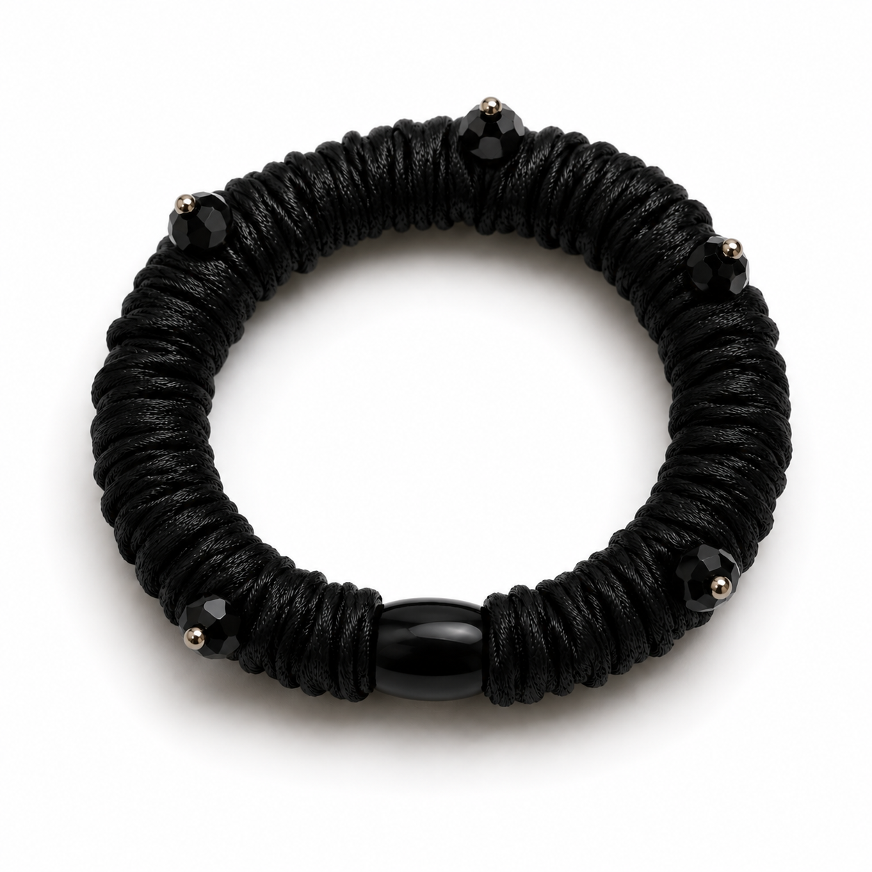 Georgina Elastic Hair Tie, Black with Black Crystals
