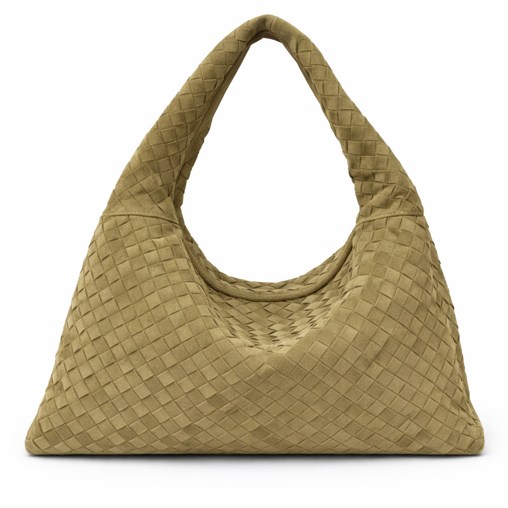 HARRIET, Slouchy Shoulder Bag in Mushroom Suede