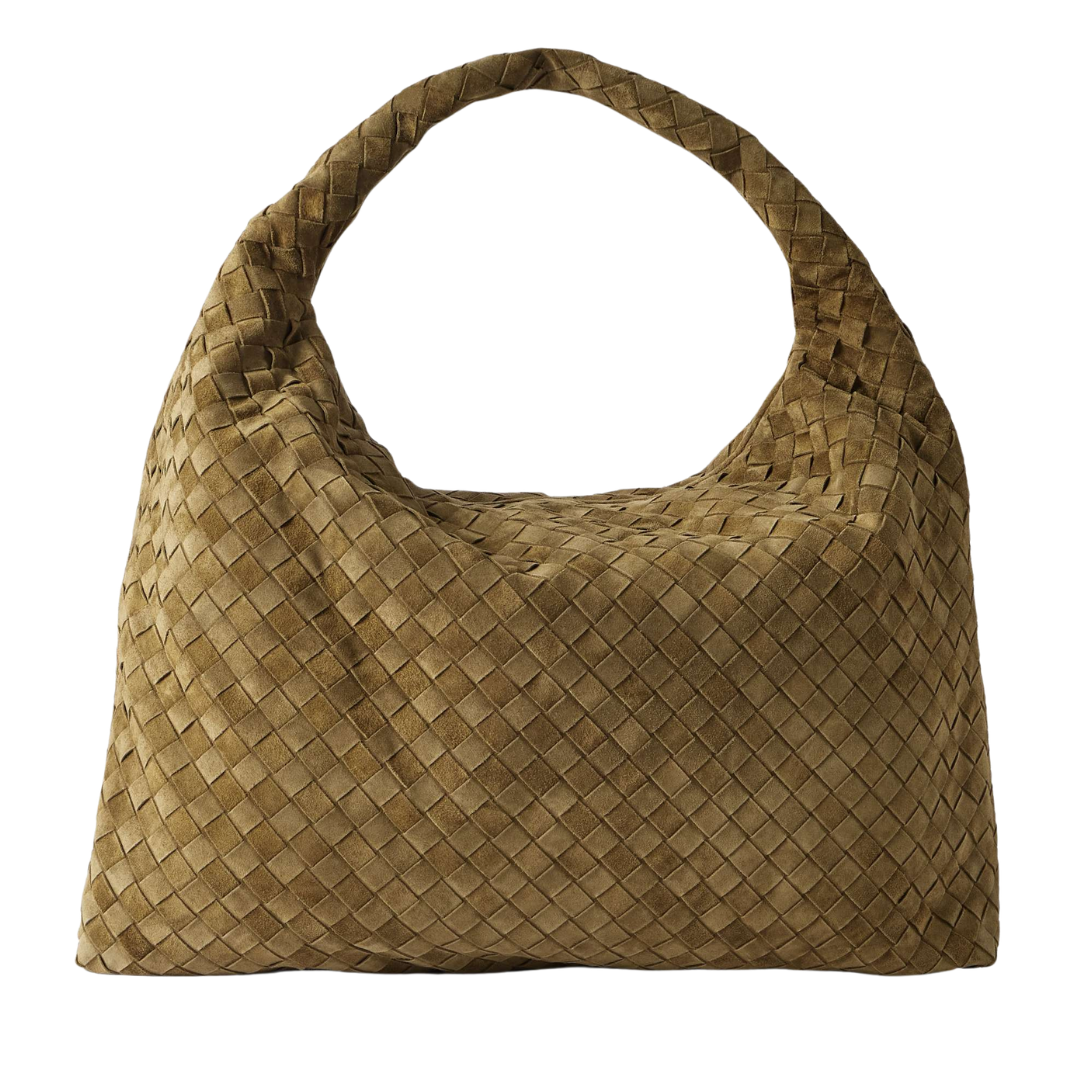 HARRIET, Slouchy Shoulder Bag in Mushroom Suede