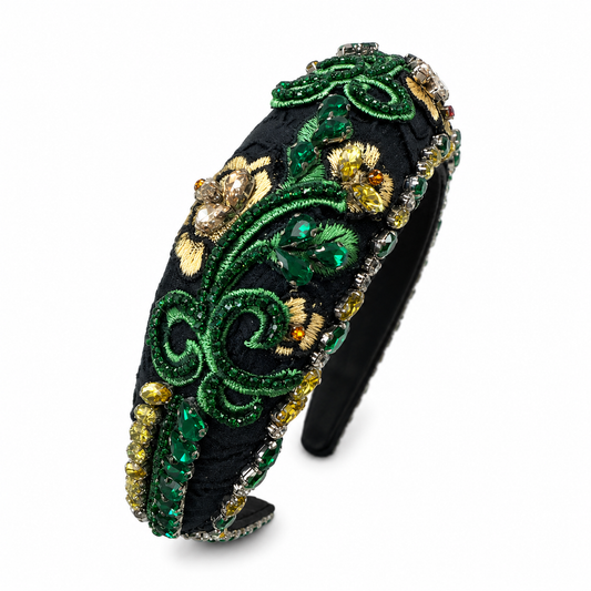 Heather Statement Headband, Black/Green